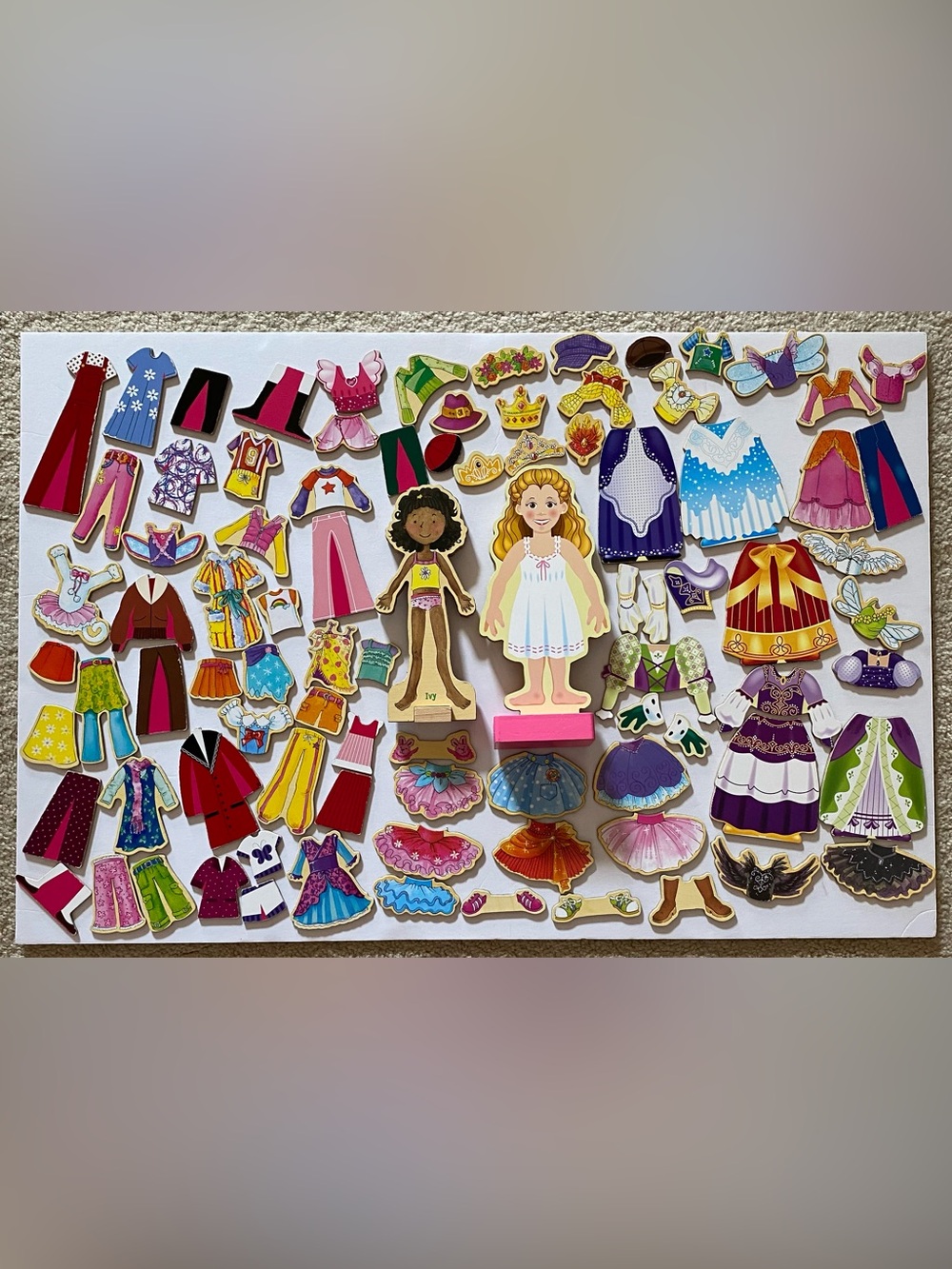 Wooden Magnetic Dress-Up Dolls Princess Elise
& Ivy with Clothing & Accessories